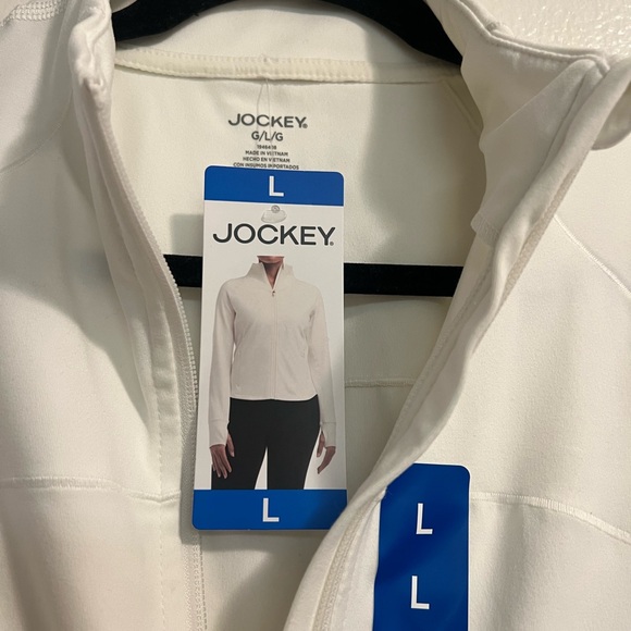Jockey Jackets & Blazers - Jockey Off White Satin Stitch Yoga Jacket